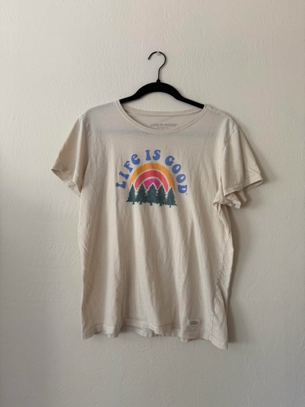 Life Is Good Cream Graphic Tee with Rainbow & Trees